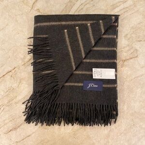 J. Crew Home Striped 100% Cashmere Throw Blanket - Grey/Tan NWOT